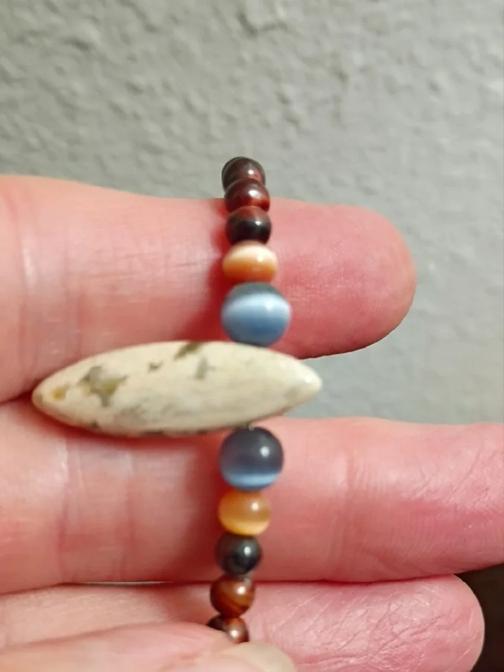 Handmade Brown Stone Beaded Necklace with White Stone Pendant